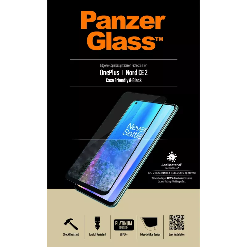 Apsauginis stiklas PanzerGlass OnePlus Nord 2 CE nuo įbrėžimų ir smūgių, antibakterinis