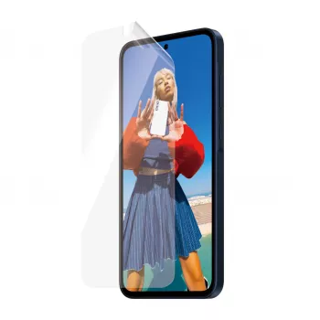Apsauginis stiklas PanzerGlass MATRIX su D3O, skirta Samsung Galaxy A35 5G — itin platus PET, sausas montavimas, 1 vnt., permatomas