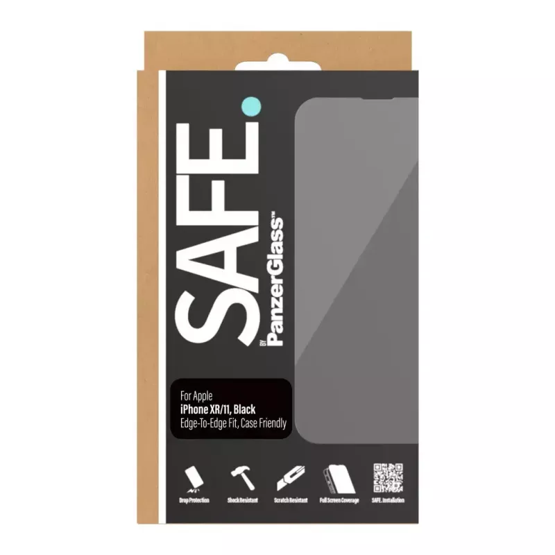 Apsauginis stiklas PanzerGlass SAFE. Apple iPhone 11 / XR nuo krašto iki krašto, atsparus smūgiams ir įbrėžimams