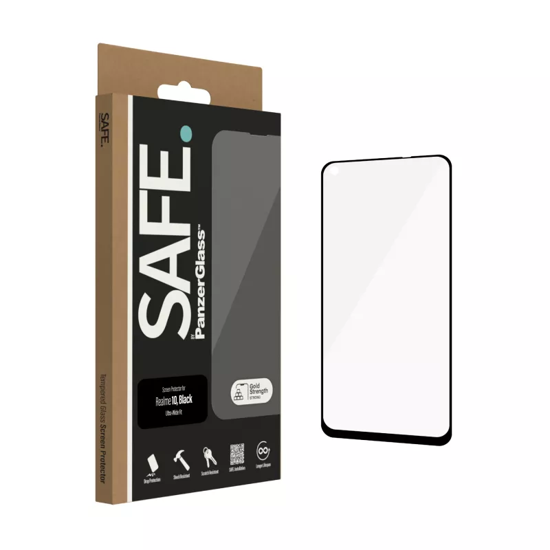Grūdintas stiklas PanzerGlass SAFE Realme 10 – Ultra-Wide Fit, juodas