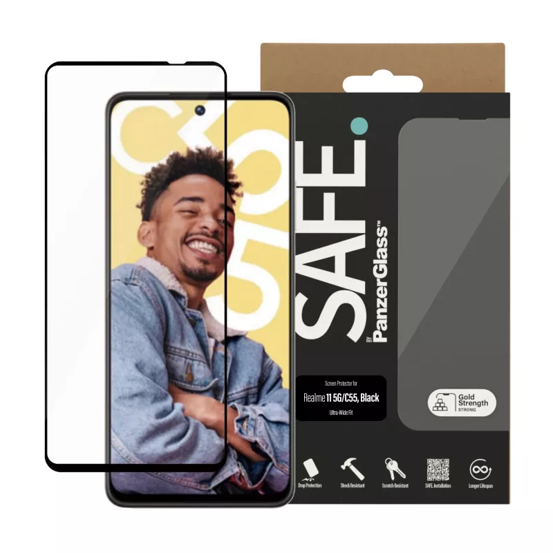 Apsauginis stiklas PanzerGlass SAFE. by ® Realme 11 5G | C55 | Ultra-Wide Fit