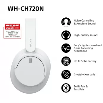 Sony WH-CH720 ausinės laidinės ir belaidės ant ausų skambučiams/muzikai USB Type-C Bluetooth balta