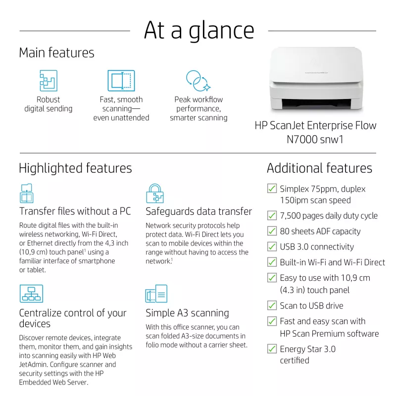 HP ScanJet Enterprise Flow N7000 snw1 dokumentų skaitytuvas, 600 x 600 DPI