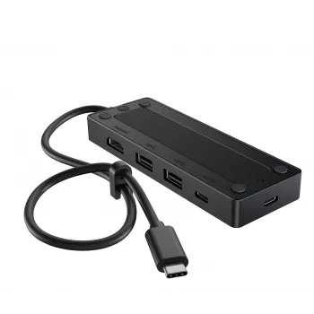USB-C kelionių stotelė G3 — HP, USB 3.2 Gen 2 Type-C pagrindinė jungtis, HDMI, USB-A, PD iki 65 W, 116×41.9×14.5 mm