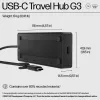 USB-C kelionių stotelė G3 — HP, USB 3.2 Gen 2 Type-C pagrindinė jungtis, HDMI, USB-A, PD iki 65 W, 116×41.9×14.5 mm