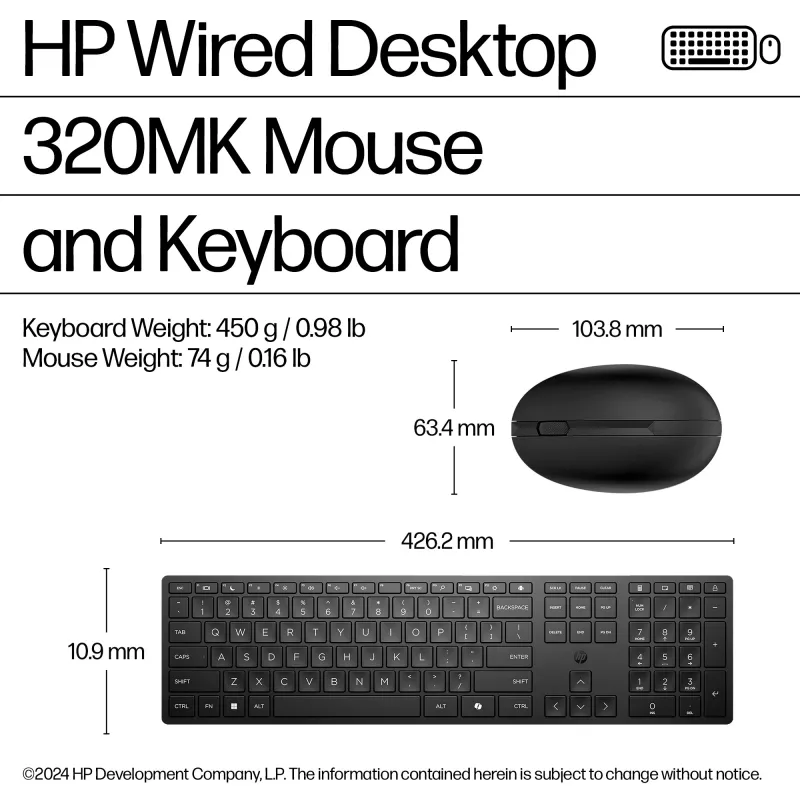 Belaidis klaviatūros ir pelės rinkinys HP 320MK – USB, membraninė klaviatūra, juoda