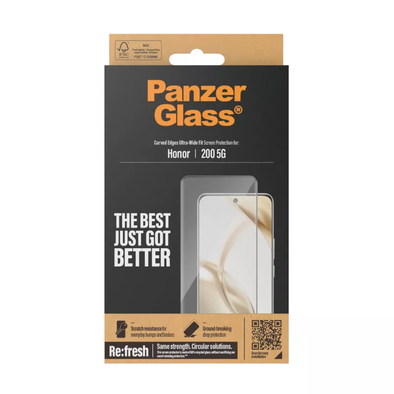 PanzerGlass ekrano apsauginis stiklas, skirtas Honor 200 5G, Ultra-Wide Fit, atsparus įbrėžimams ir smūgiams