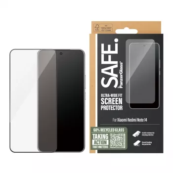 PanzerGlass SAFE. by ® Apsauginis stiklas su juodu rėmeliu Xiaomi Redmi Note 14 | Ultra-Wide Fit