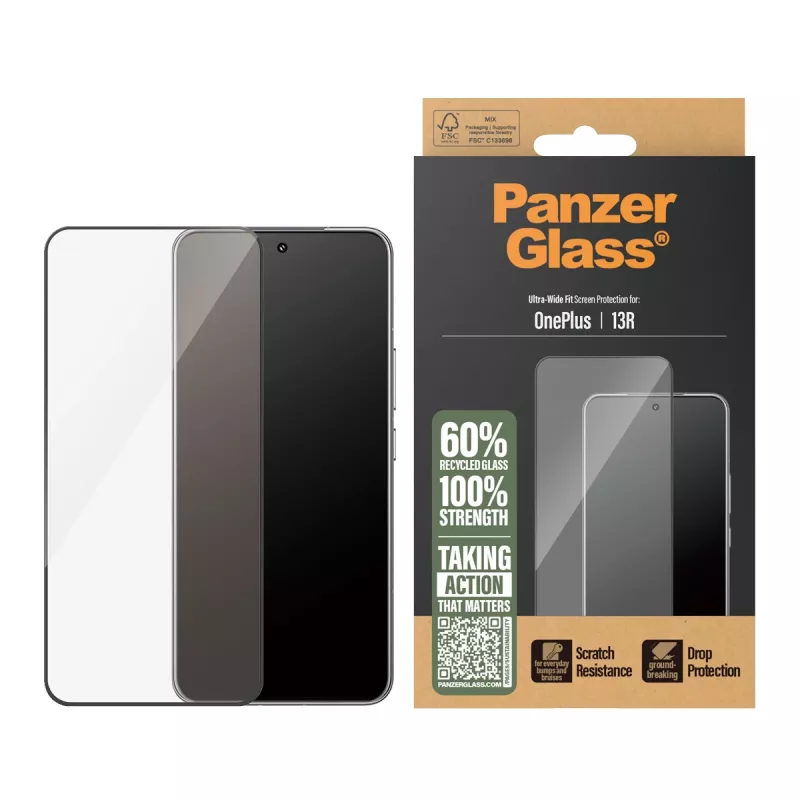 PanzerGlass ® Apsauginis stiklas OnePlus 13R | Itin platus prigludimas, sausas klijavimas, atsparus įbrėžimams ir smūgiams, skaidrus, 1 vnt.