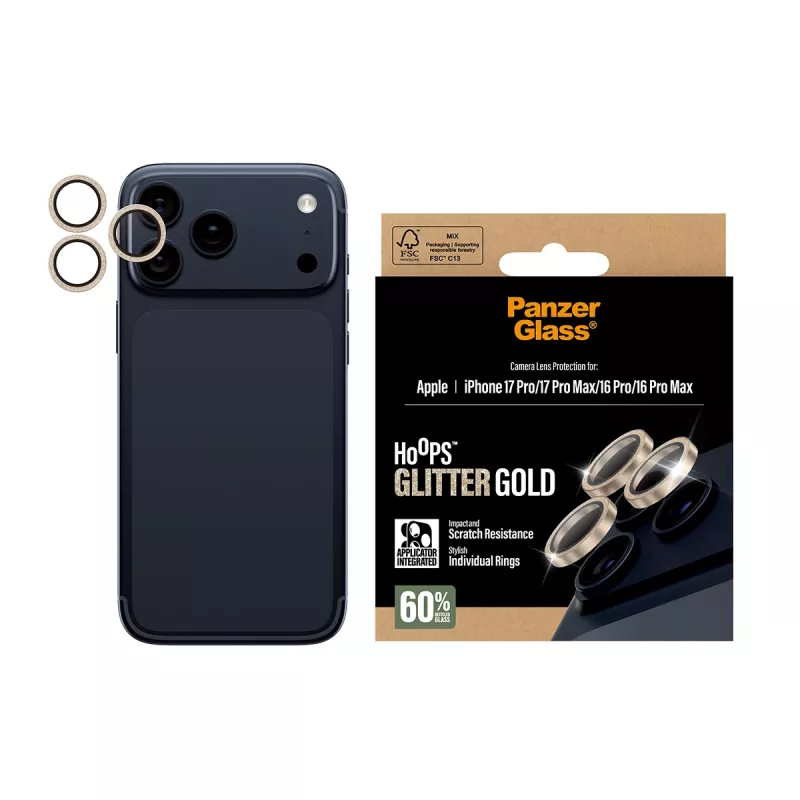 PanzerGlass ® Hoops® Fotoaparato lęšių apsauga Blizgantis Auksas iPhone 17 Pro | iPhone 17 Pro Max | iPhone 16 Pro | 16 Pro Max