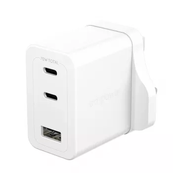 PanzerGlass empower™ by ® Turbo 70W kelių įrenginių įkroviklis su 2 x USB-C + USB-A | UK kištukas | sidabriškai baltas