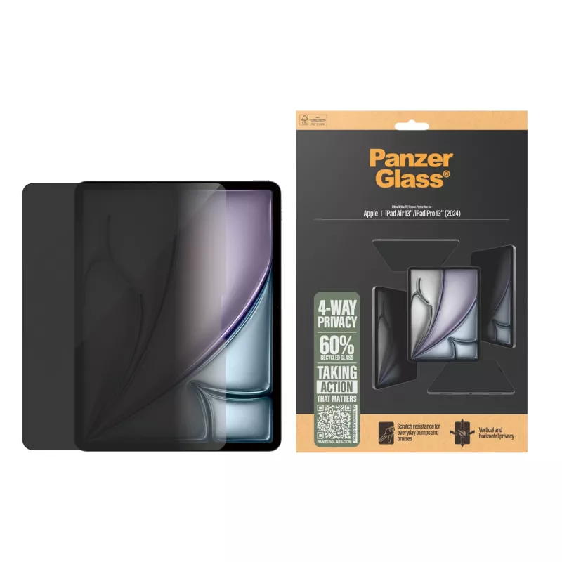 PanzerGlass ® 4 krypčių privatumą užtikrinantis ekrano apsauginis stiklas, skirtas iPad Air 13 colių (2024–2025) | iPad 13 colių Pro (2024–2025) | itin platus prigludimas