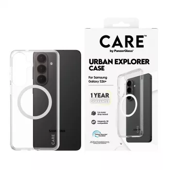 Apsauginis dėklas PanzerGlass CARE Urban Explorer Case, Samsung Galaxy S26+, permatomas, balti Qi elementai