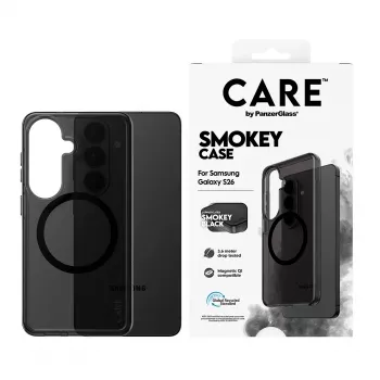 Apsauginis telefono dėklas PanzerGlass CARE™ Smokey Case su Black Qi, skirtas Samsung Galaxy S26