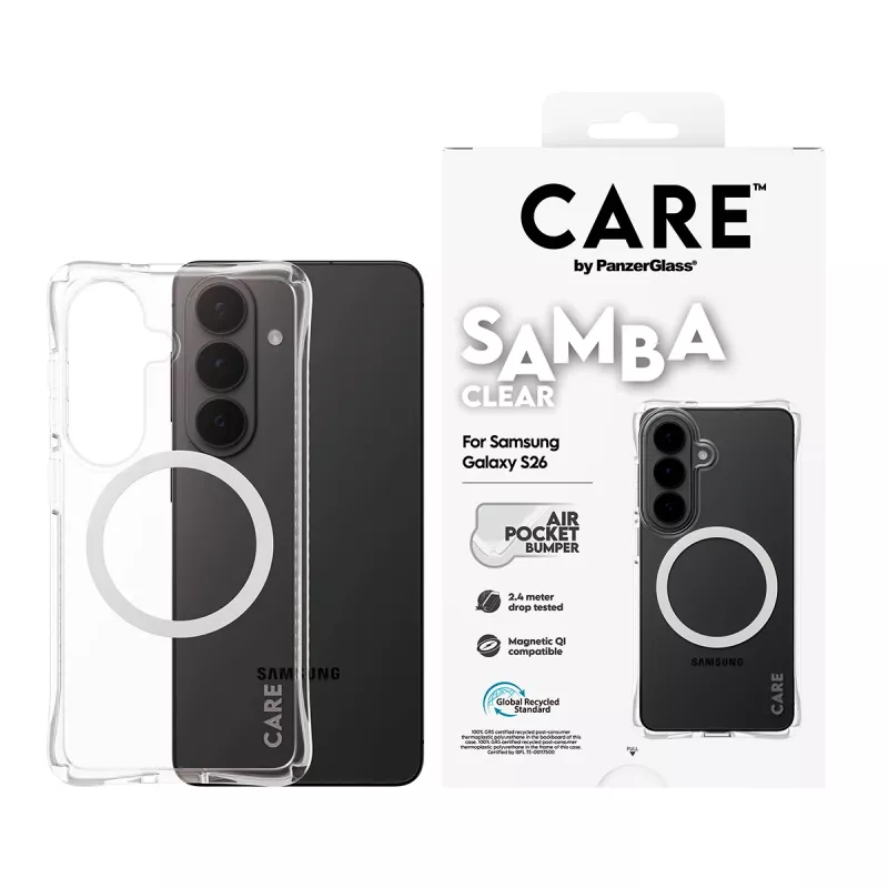 Apsauginis dėklas telefonui PanzerGlass CARE Samba Skaidrus su Baltu Qi Samsung Galaxy S26