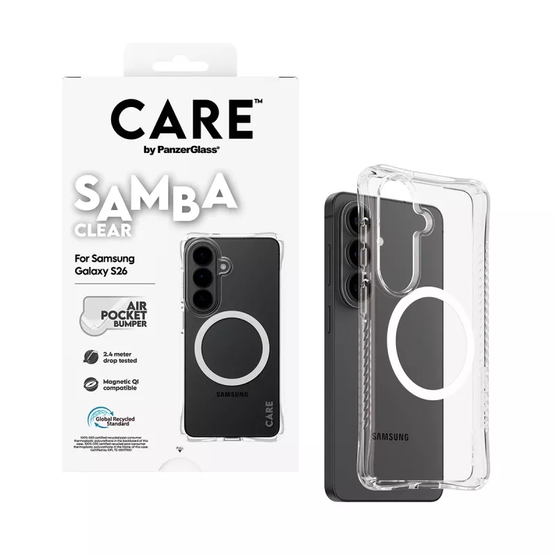 Apsauginis dėklas telefonui PanzerGlass CARE Samba Skaidrus su Baltu Qi Samsung Galaxy S26
