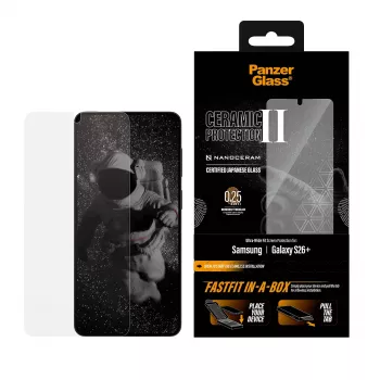 Apsauginis stiklas PanzerGlass Samsung Galaxy S26+ — Keraminis Ultra-Wide Fit, grūdintas stiklas PET, FASTFIT