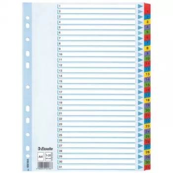 Esselte skaitmeninis skirtukų rinkinys 1-31, kartonas su Mylar sustiprinimu, A4, įvairiaspalvis