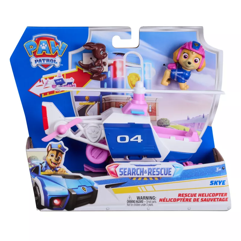 PAW Patrol: Search & Rescue, Skye gelbėjimo sraigtasparnis su 2 figūrėlėmis, herojiškas sraigtasparnio žaislas su atatrankos veikimu, vaikų žaislai berniukams ir mergaitėms nuo 3 metų
