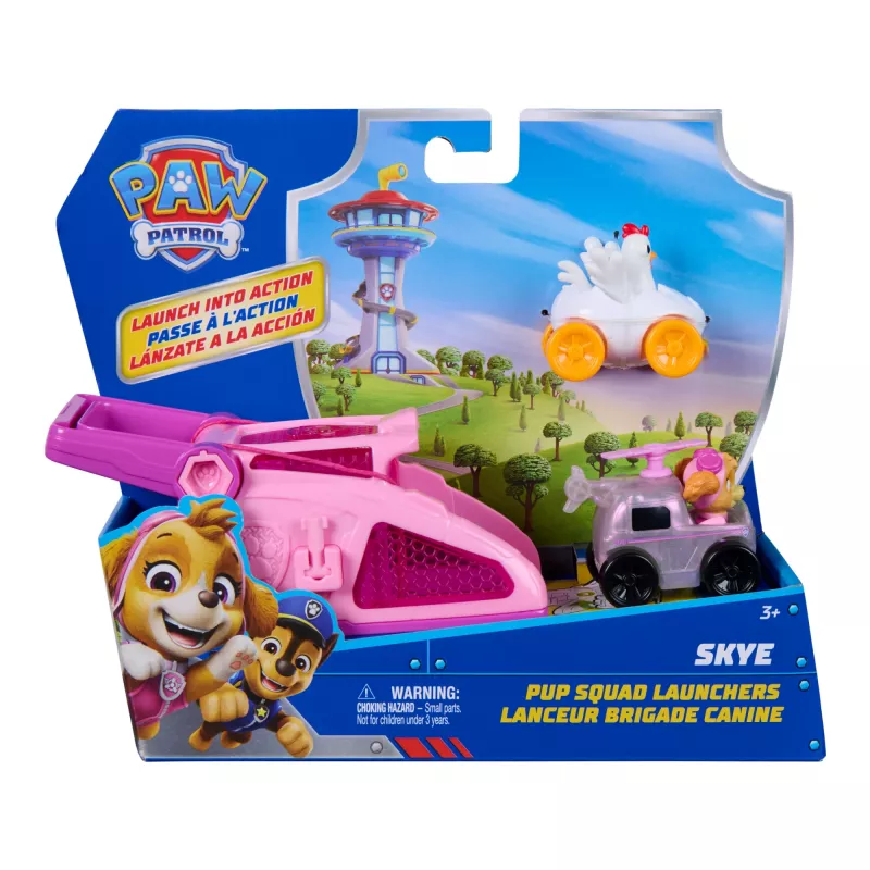 PAW Patrol Skye Pup Squad Paleidėjų rinkinys su Chickaletta transporto priemone 2 vnt., Žaislai vaikams nuo 3 metų