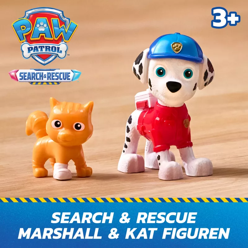 PAW Patrol: Search & Rescue – Marshall gelbėjimo automobilis su 2 figūrėlėmis, traukiamas ir paleidžiamas žaislinis sunkvežimis, vaikų žaislai berniukams ir mergaitėms nuo 3 metų