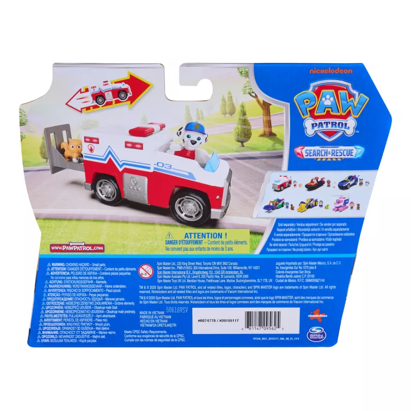 PAW Patrol: Search & Rescue – Marshall gelbėjimo automobilis su 2 figūrėlėmis, traukiamas ir paleidžiamas žaislinis sunkvežimis, vaikų žaislai berniukams ir mergaitėms nuo 3 metų
