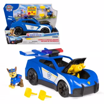 PAW Patrol: Search & Rescue, Chase Launch 'N' Rescue Cruiser su figūrėle ir 2 sviediniais, šviesomis, garsais ir paslėptu paleidimo mechanizmu, žaislai vaikams nuo 3 metų