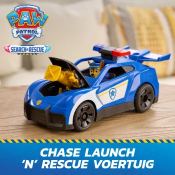 PAW Patrol: Search & Rescue, Chase Launch 'N' Rescue Cruiser su figūrėle ir 2 sviediniais, šviesomis, garsais ir paslėptu paleidimo mechanizmu, žaislai vaikams nuo 3 metų