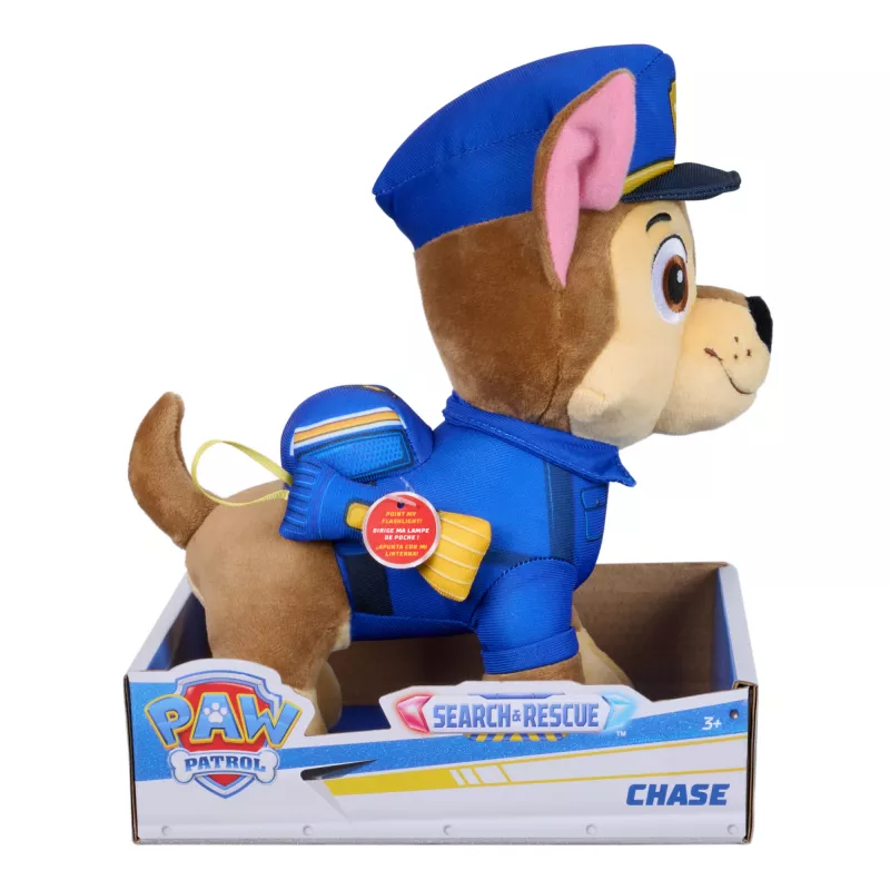PAW Patrol: Chase gelbėjimo misijos minkštas žaislas su žibintuvėlio aksesuaru, 10 colių