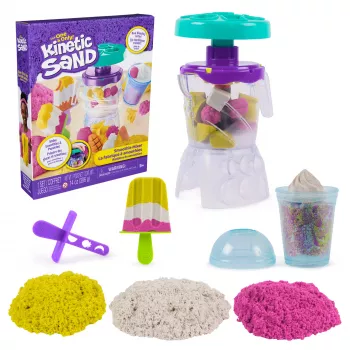 Kinetic Sand Smoothie Mixer rinkinys, 14 oz formuojamo smėlio su įrankiais ir ledų formelėmis