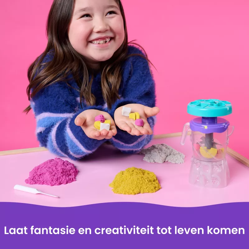 Kinetic Sand Smoothie Mixer rinkinys, 14 oz formuojamo smėlio su įrankiais ir ledų formelėmis