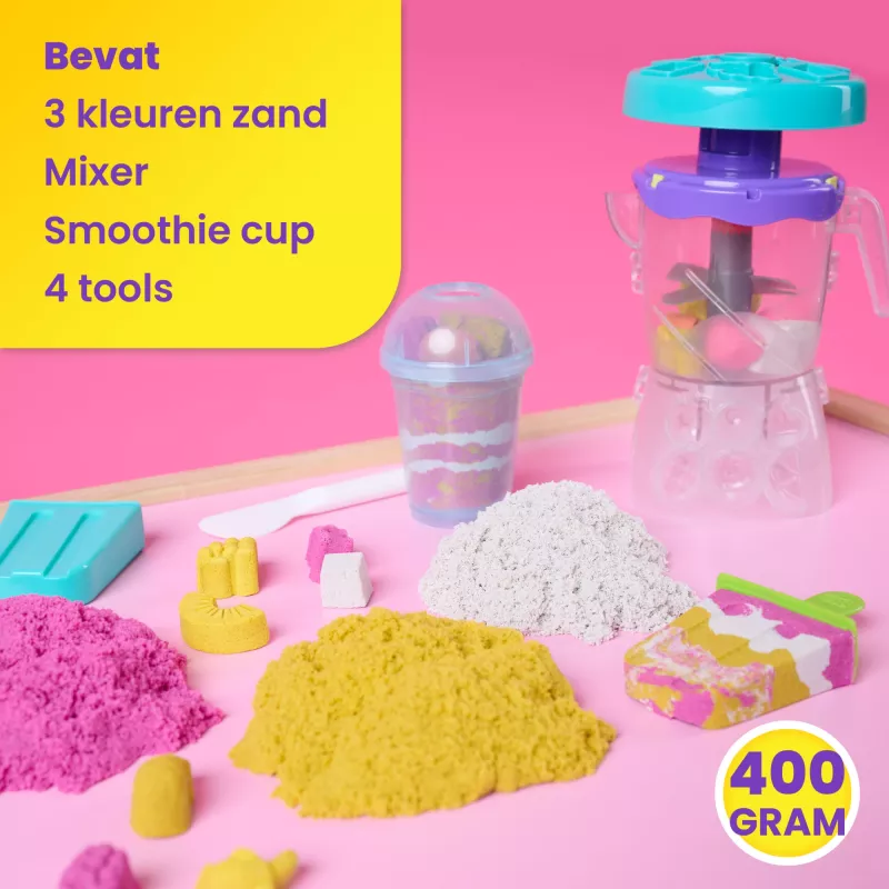 Kinetic Sand Smoothie Mixer rinkinys, 14 oz formuojamo smėlio su įrankiais ir ledų formelėmis