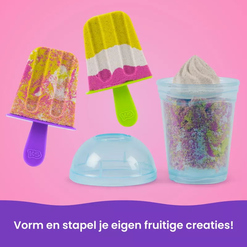 Kinetic Sand Smoothie Mixer rinkinys, 14 oz formuojamo smėlio su įrankiais ir ledų formelėmis