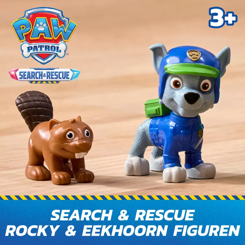 PAW Patrol: Paieškos ir gelbėjimo automobilis Rocky Rescue Recycler su 2 figūrėlėmis, atgalinio užvedimo veiksmu, žaislas vaikams nuo 3 metų