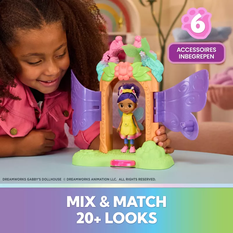 Gabby's Dollhouse Fairylandia stebuklingas transformuojantis žaidimų rinkinys su lėlės aksesuarais