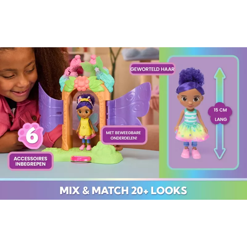 Gabby's Dollhouse Fairylandia stebuklingas transformuojantis žaidimų rinkinys su lėlės aksesuarais