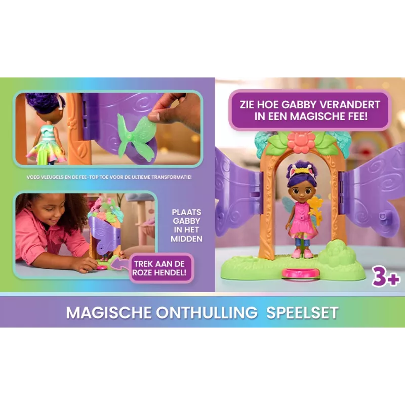 Gabby's Dollhouse Fairylandia stebuklingas transformuojantis žaidimų rinkinys su lėlės aksesuarais
