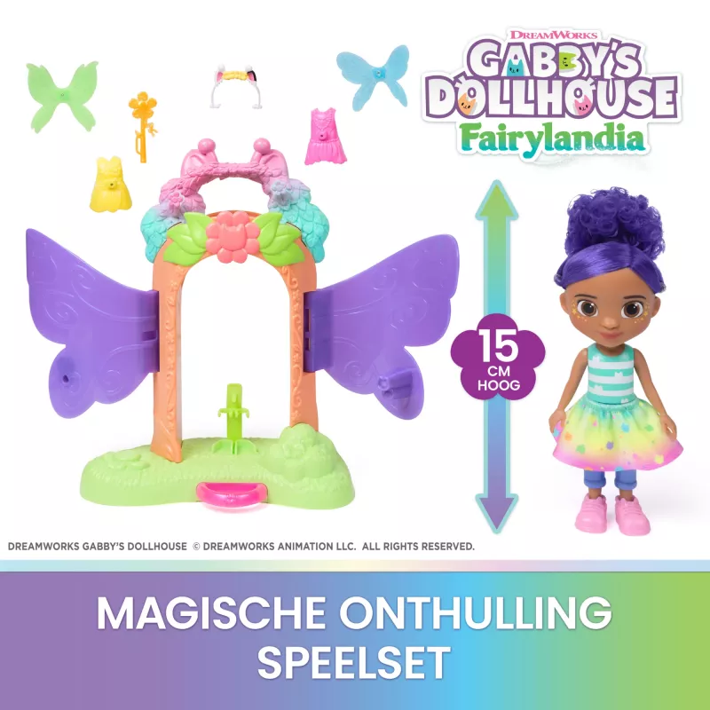 Gabby's Dollhouse Fairylandia stebuklingas transformuojantis žaidimų rinkinys su lėlės aksesuarais