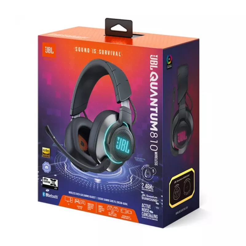 JBL Quantum 810 belaidės ausinės žaidimams, USB Type-C, Bluetooth, juodos