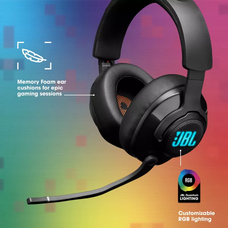 Ausinės JBL Quantum 400 BLACK, laidinės, žaidimams, 20 - 20000 Hz, 248 g, juodos