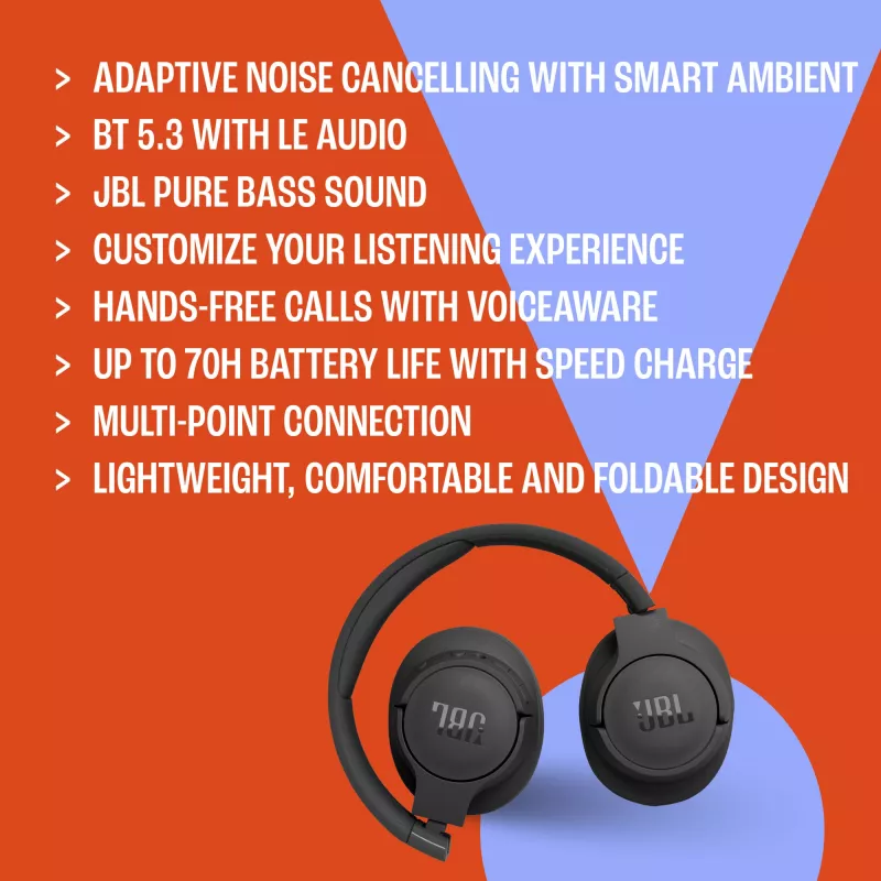 Ausinės JBL Tune 770NC laidinės ir belaidės, ausinės ant galvos, skambučiams/muzikai, USB Type-C, Bluetooth, baltos