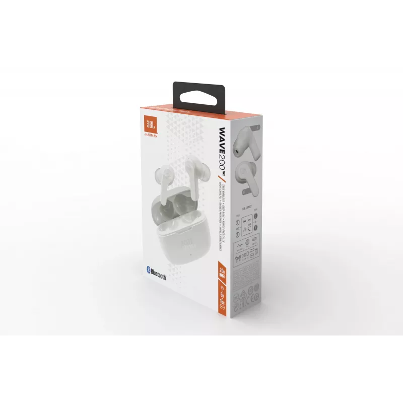Belaidės ausinės JBL Wave 200 TWS WHITE, 20–20000 Hz, muzikai