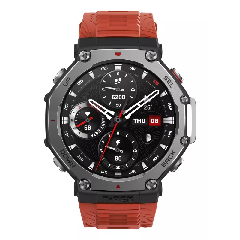 Amazfit T-Rex 3 Lava 3.81 cm (1.5 colio) AMOLED 48.5 mm Skaitmeninis 480 x 480 pikselių Liečiamas ekranas Juodas, Nerūdijantis plienas GPS (palydovas)
