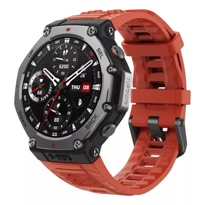 Amazfit T-Rex 3 Lava 3.81 cm (1.5 colio) AMOLED 48.5 mm Skaitmeninis 480 x 480 pikselių Liečiamas ekranas Juodas, Nerūdijantis plienas GPS (palydovas)