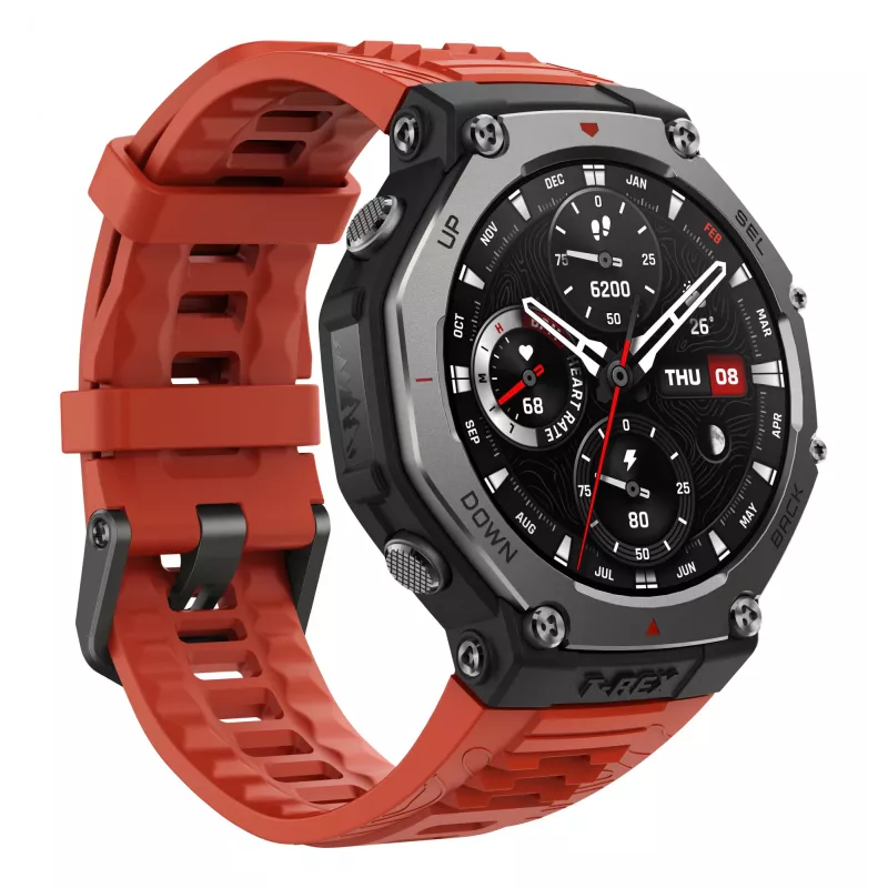 Amazfit T-Rex 3 Lava 3.81 cm (1.5 colio) AMOLED 48.5 mm Skaitmeninis 480 x 480 pikselių Liečiamas ekranas Juodas, Nerūdijantis plienas GPS (palydovas)