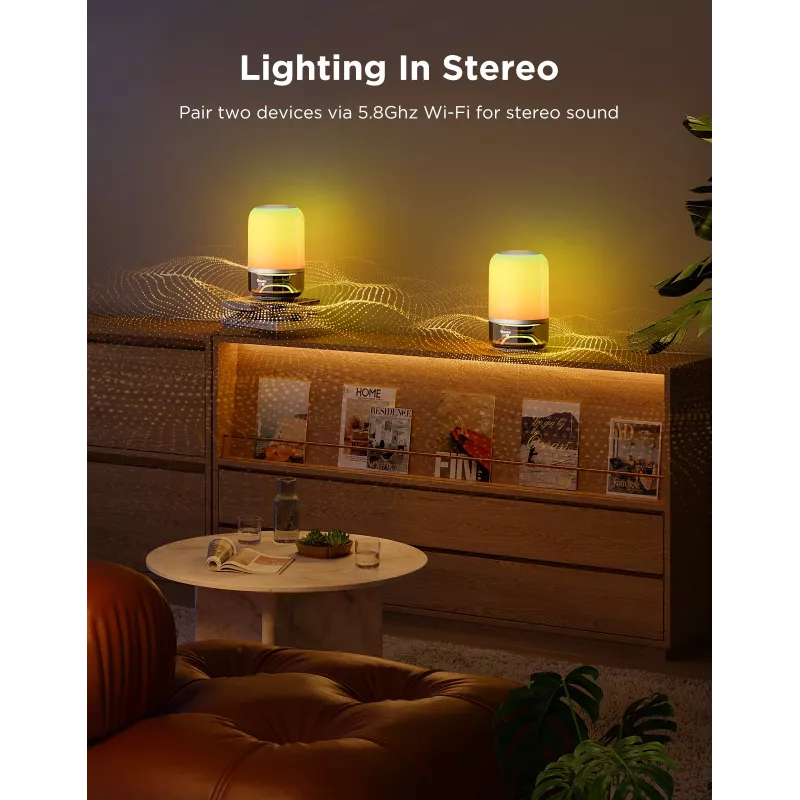 Stalinė lempa Govee H6020 Table Lamp 2 Pro Sound by JBL – RGBIC + šilta balta, 600 lm, Wi‑Fi ir Bluetooth, 5200 mAh