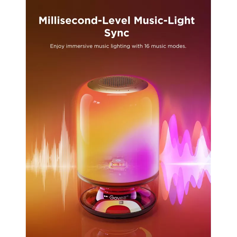 Stalinė lempa Govee H6020 Table Lamp 2 Pro Sound by JBL – RGBIC + šilta balta, 600 lm, Wi‑Fi ir Bluetooth, 5200 mAh
