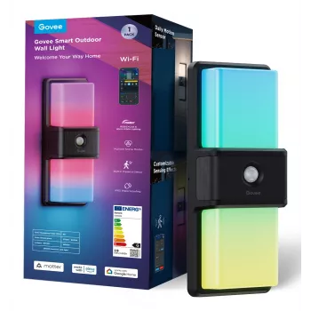 Govee H7078CD1 išmanus RGB lauko sieninis šviestuvas su Wi‑Fi valdymu
