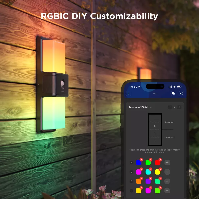 Govee H7078CD1 išmanus RGB lauko sieninis šviestuvas su Wi‑Fi valdymu