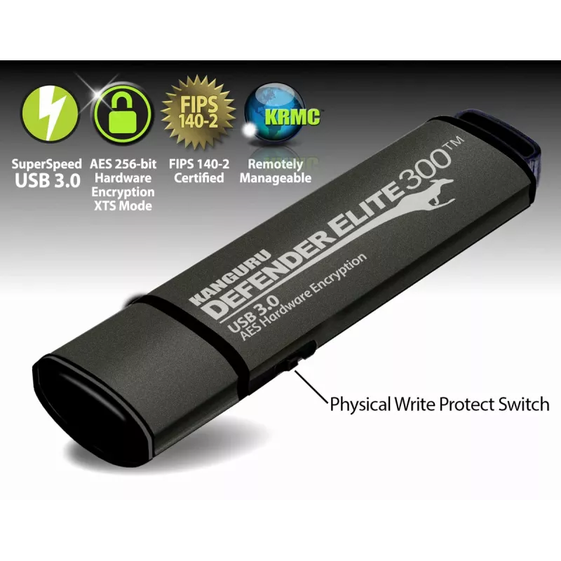 Kanguru Defender Elite 300 USB atmintinė 256 GB USB Type-A 3.2 Gen 1 (3.1 Gen 1) Juoda